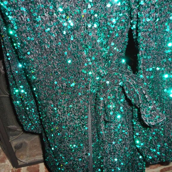 NWT Holiday New Years Emerald Green black Full Sequin Dress, Small - Picture 3 of 8
